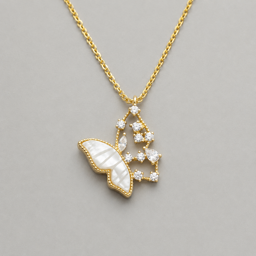 Golden Butterfly Zircon Pendant Necklace