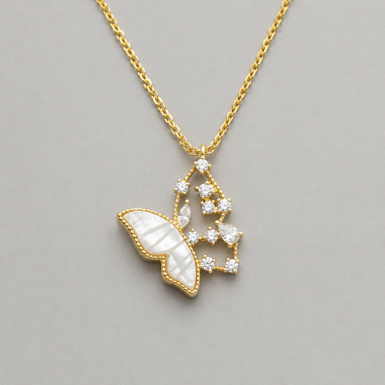 Golden Butterfly Zircon Pendant Necklace