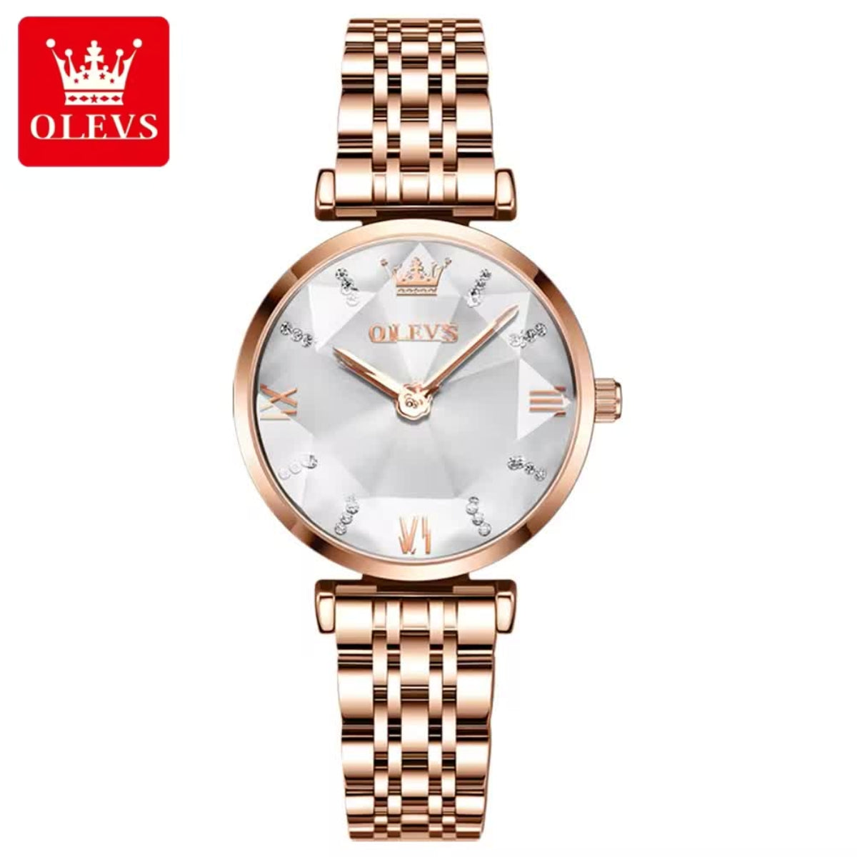 OLEVS 6642 Women’s Luxury Rose Diamond Watch – Fashion Stainless Steel Quartz Wristwatch for Ladies - White