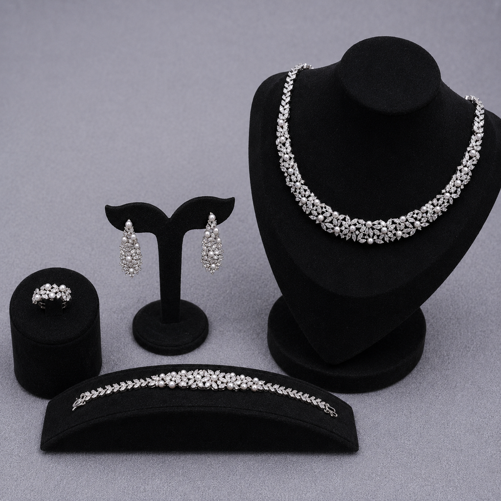 Floral Bridal Set with Crystals and Pearl