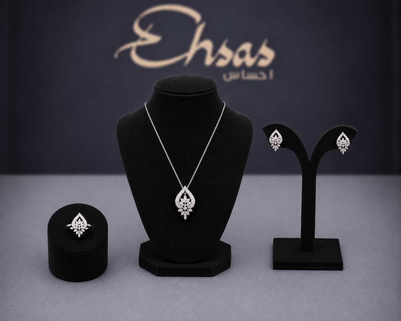 Exquisite 925 Sterling Silver Teardrop Jewelry Set with Intricate Floral Crystal Clusters