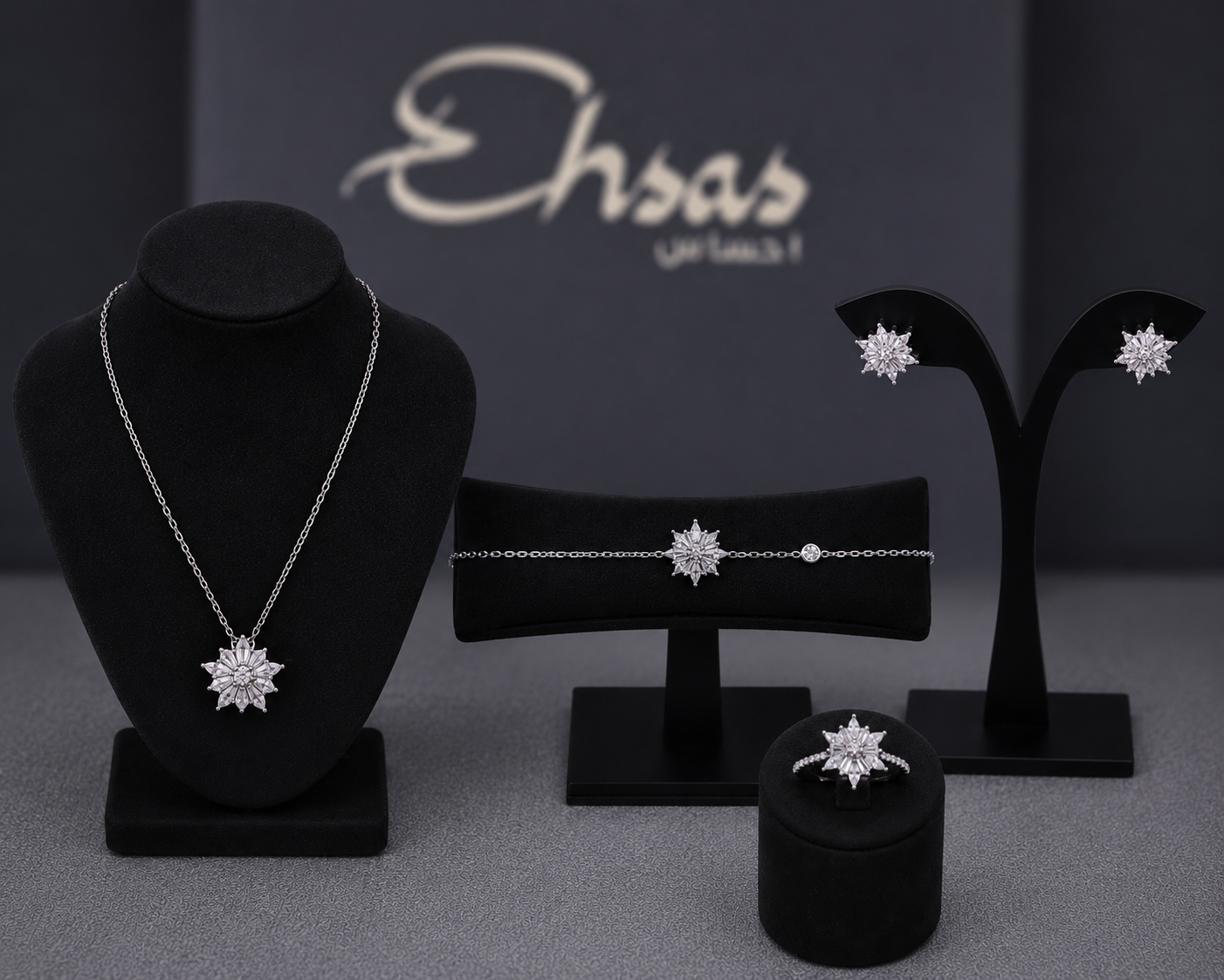 Snowflake Jewelry Set with Brilliant Sunburst