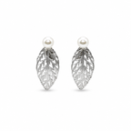 Elegant Botanical Leaf & Pearl Stud Earrings