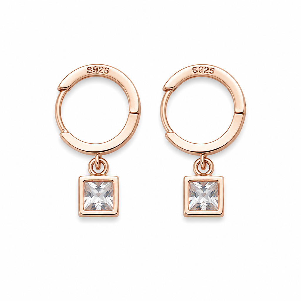 Geometric Cube Huggie Drop Earrings