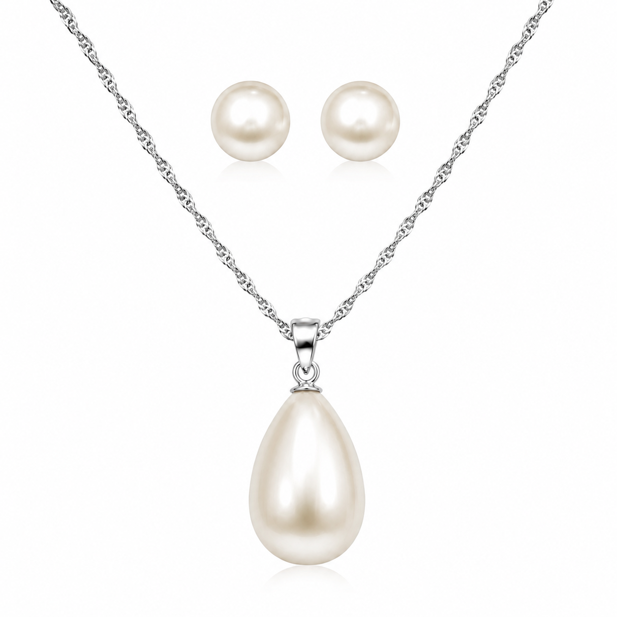Teardrop Pearl Necklace & Stud Earring Set