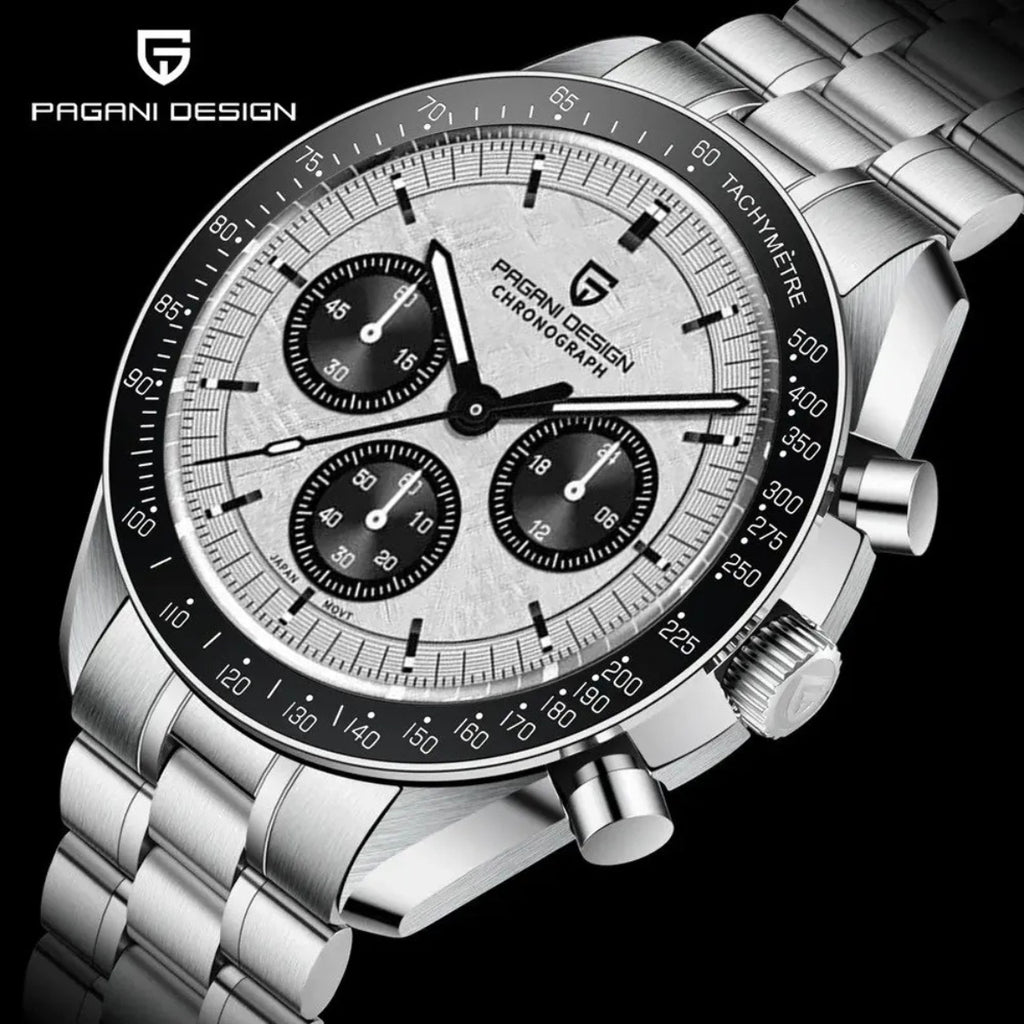 Pagani Design V6 Men’s Watch – VK63 Quartz Chronograph Stainless Steel - PD 1701 - White and Black Dial