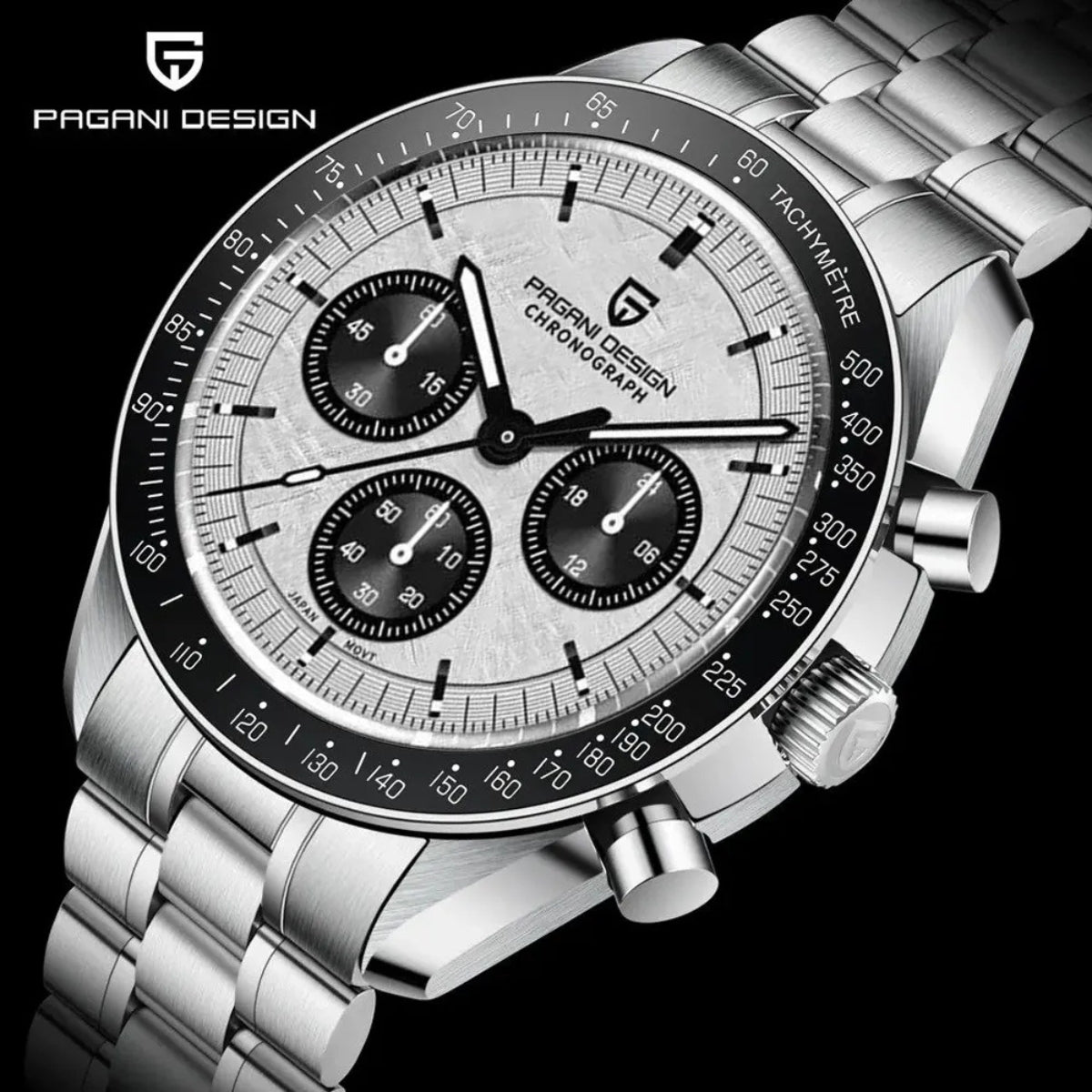 Pagani Design V6 Men’s Watch – VK63 Quartz Chronograph Stainless Steel - PD 1701 - White and Black Dial