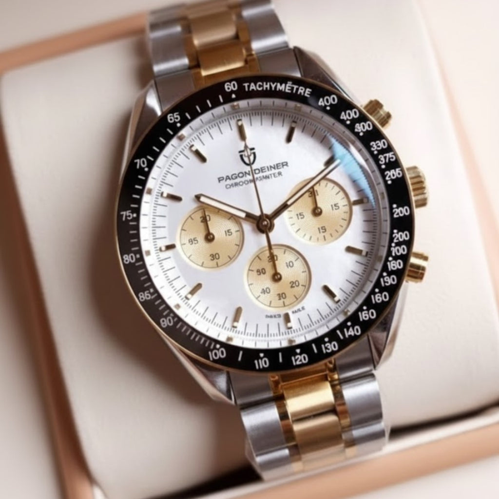 Pagani Design V6 Men’s Watch – VK63 Quartz Chronograph Stainless Steel - PD 1701 -Gold and White Dial
