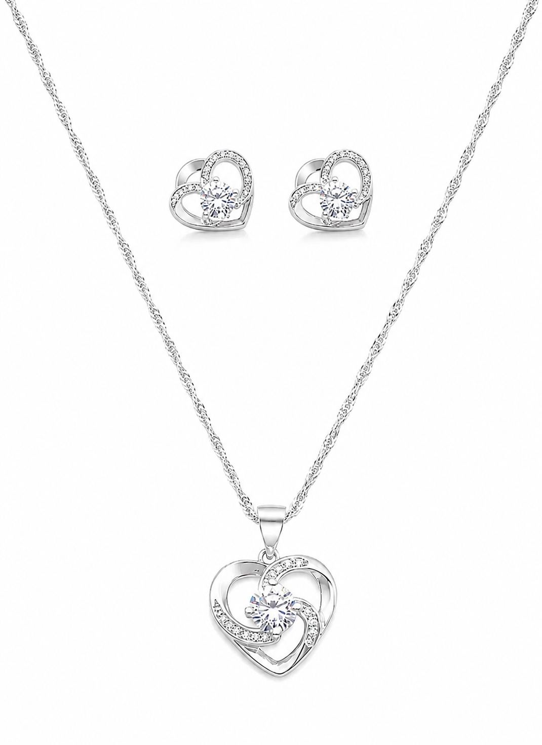 Shimmering Heart Necklace & Earring Set