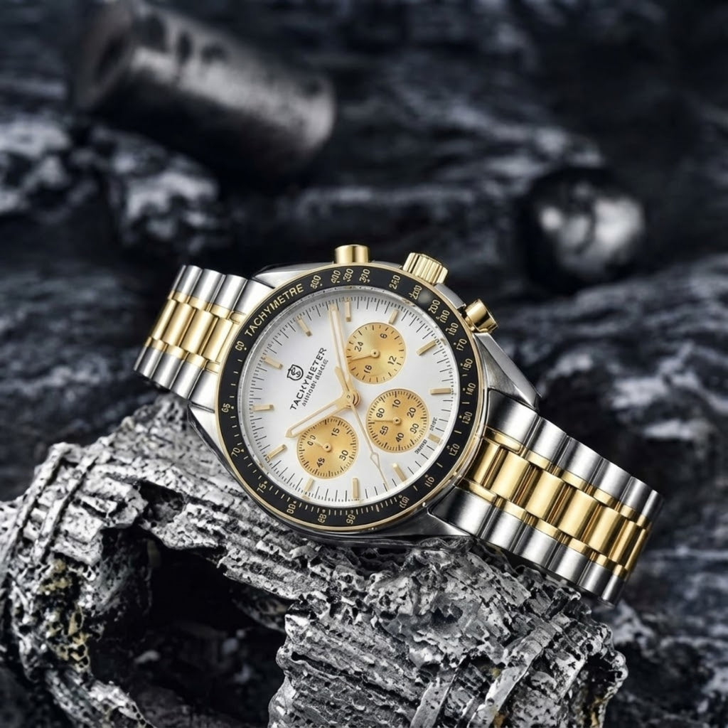 Pagani Design V6 Men’s Watch – VK63 Quartz Chronograph Stainless Steel - PD 1701 -Gold and White Dial