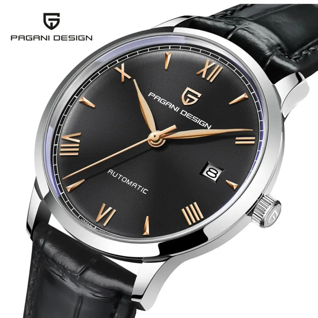 Pagani Design 1759 Men’s Automatic Pilot Watch Leather Strap – Seiko NH35 Movement, Sapphire Glass & 100M Waterproof Black Dial