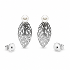 Elegant Botanical Leaf & Pearl Stud Earrings