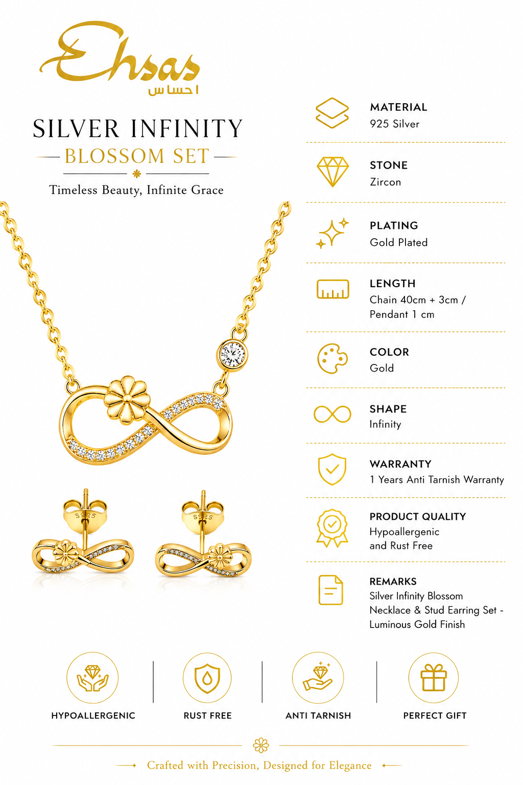 Infinity Blossom Necklace & Stud Earring Set