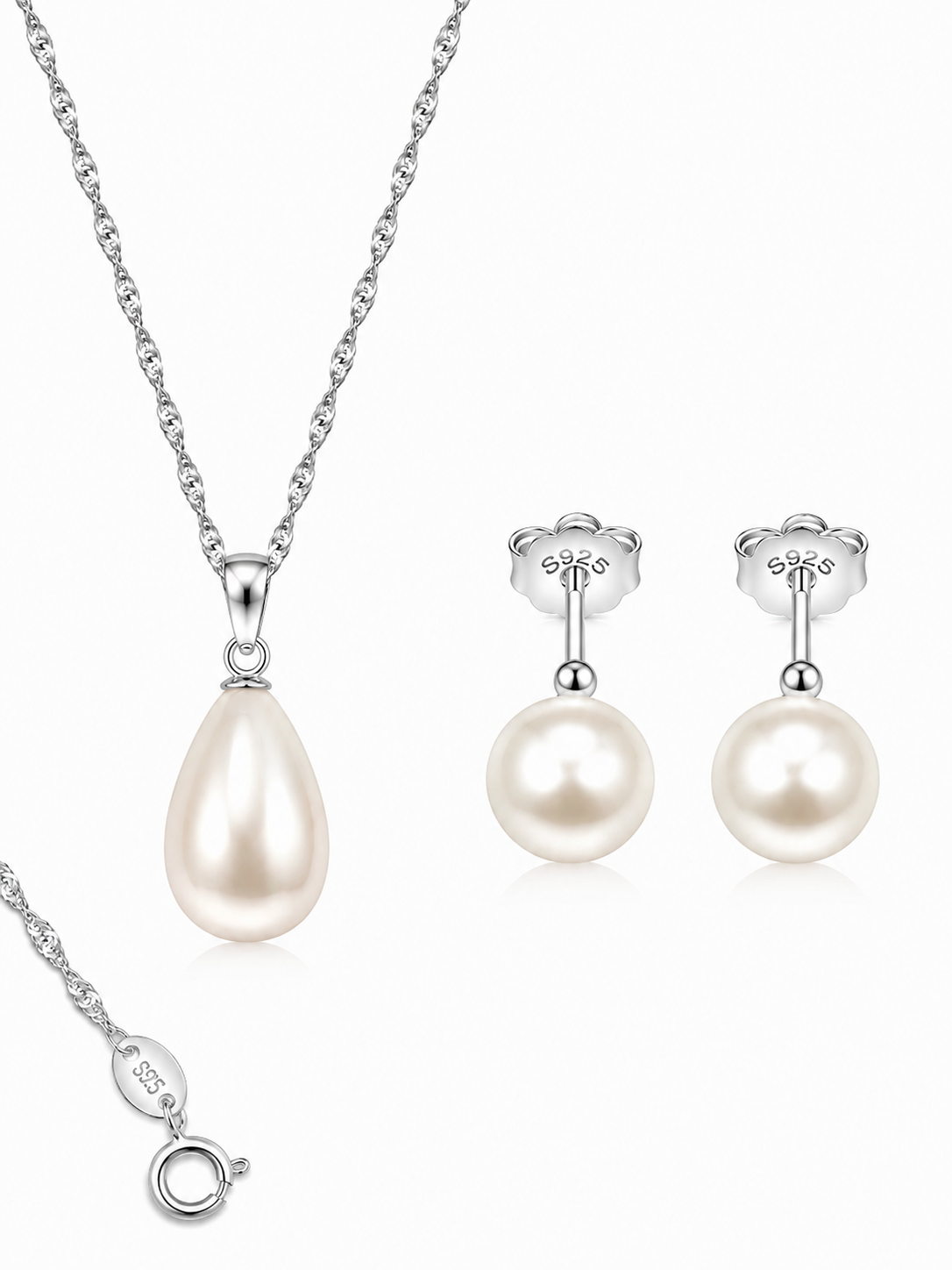 Teardrop Pearl Necklace & Stud Earring Set