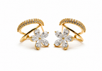 Dual-Band Earrings with Floral Charm