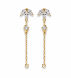 Elegant Silver Marquise Leaf Studs with Delicate Dangle Chain Accents