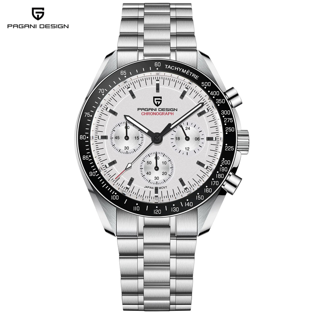 Pagani Design V6 Men’s Watch – VK63 Quartz Chronograph Stainless Steel - PD 1701 - White Dial