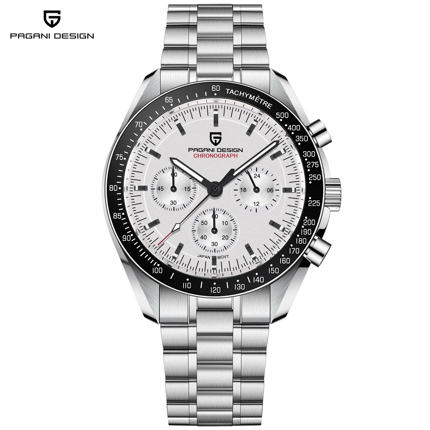 Pagani Design V6 Men’s Watch – VK63 Quartz Chronograph Stainless Steel - PD 1701 - White Dial