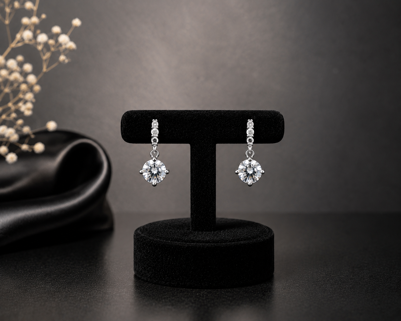 Round-Cut Solitaire Drop Earrings