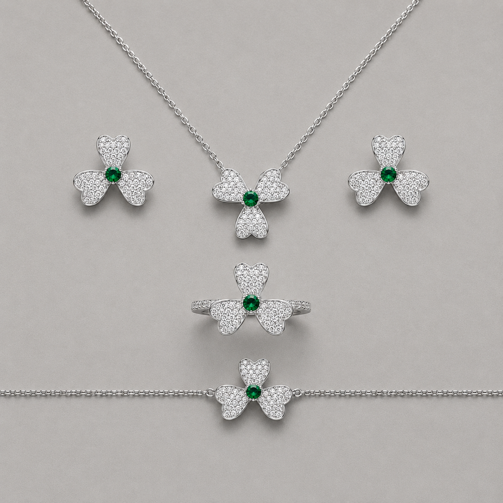 Three-Leaf Clover Jewelry Set Pavé-Set