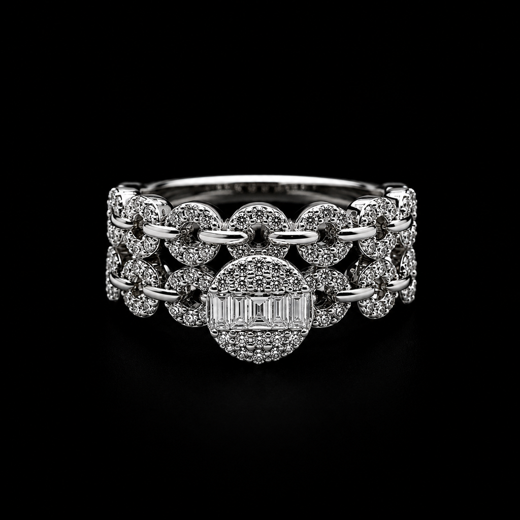 Sterling Silver Chain Halo Ring Set