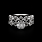 Sterling Silver Chain Halo Ring Set