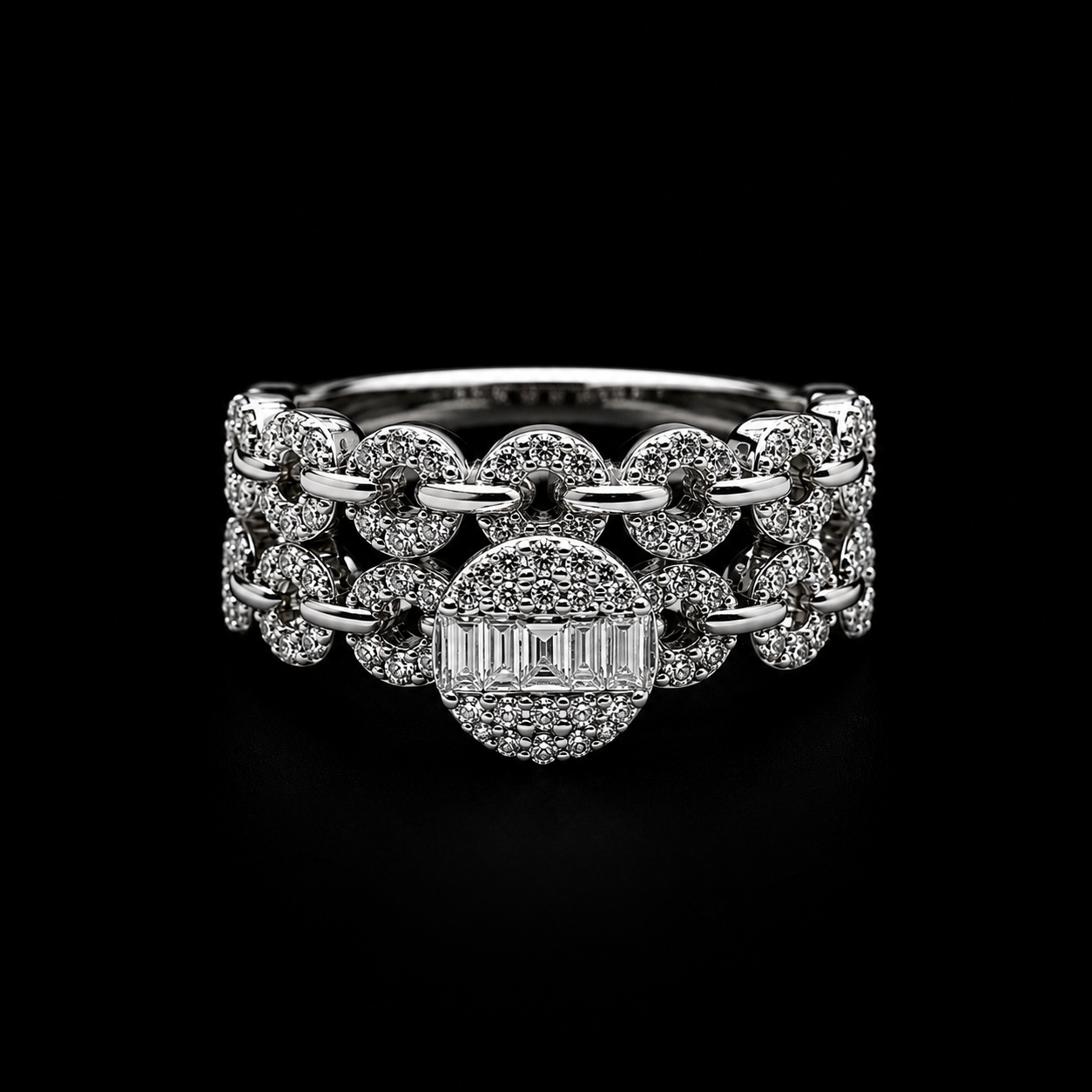 Sterling Silver Chain Halo Ring Set