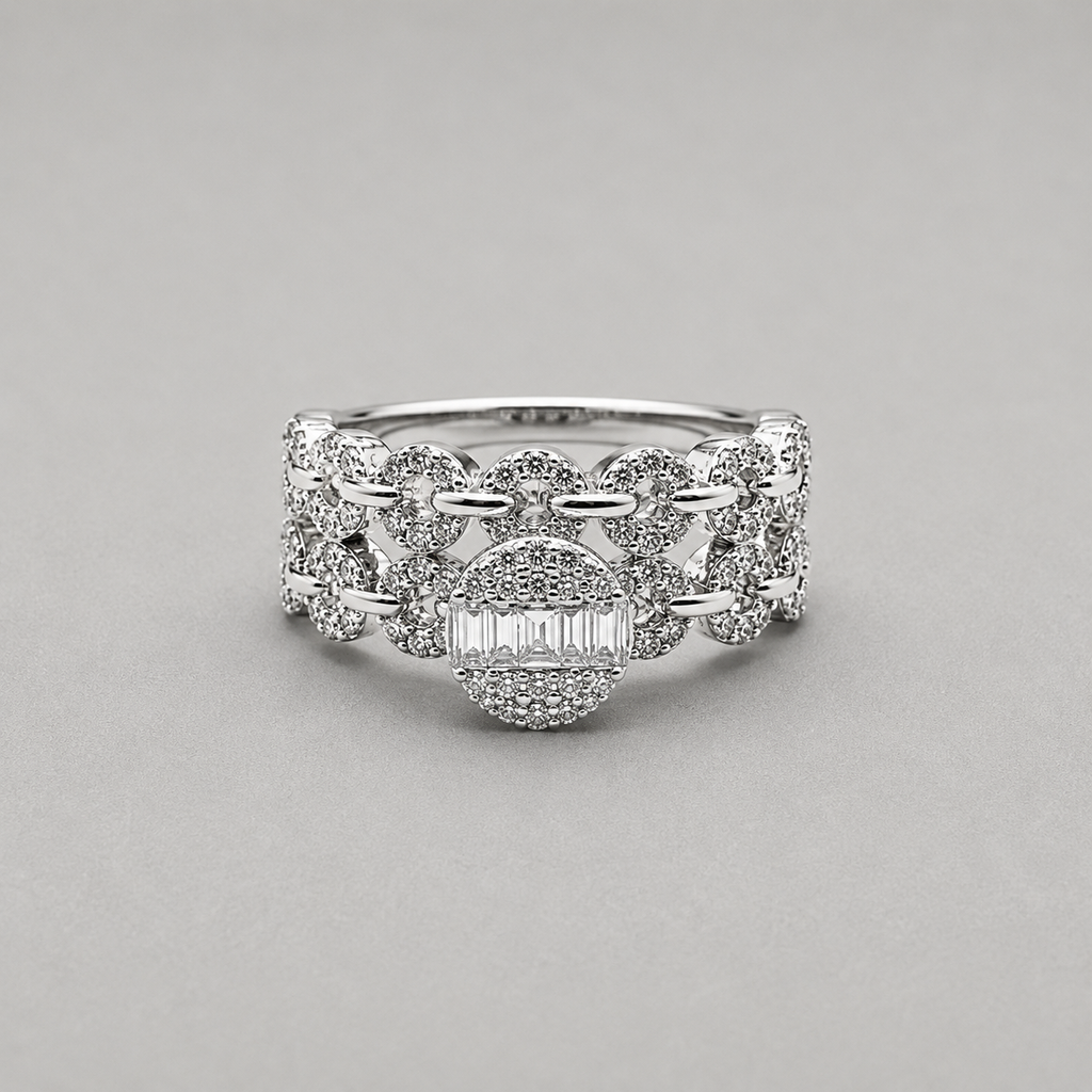 Sterling Silver Chain Halo Ring Set