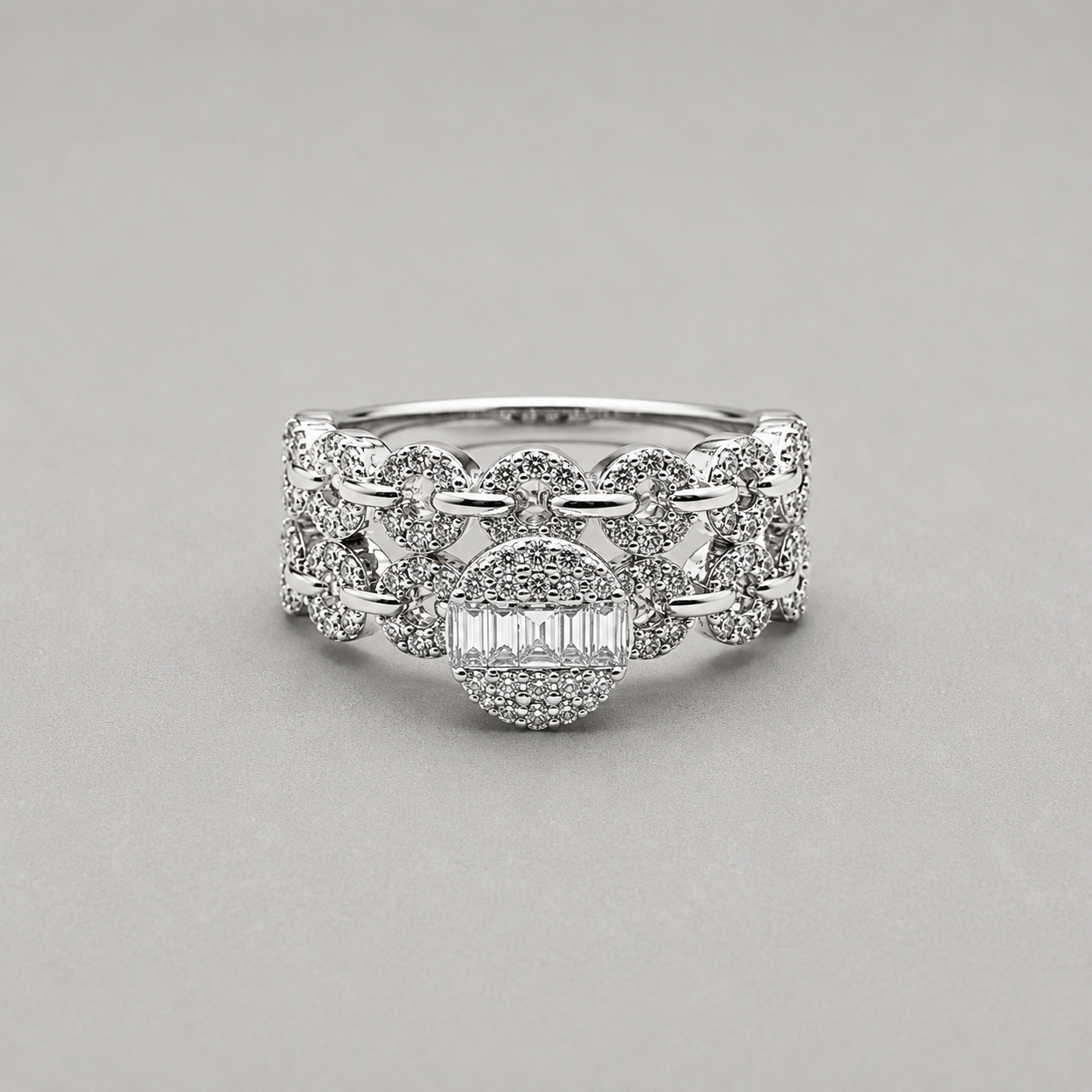 Sterling Silver Chain Halo Ring Set