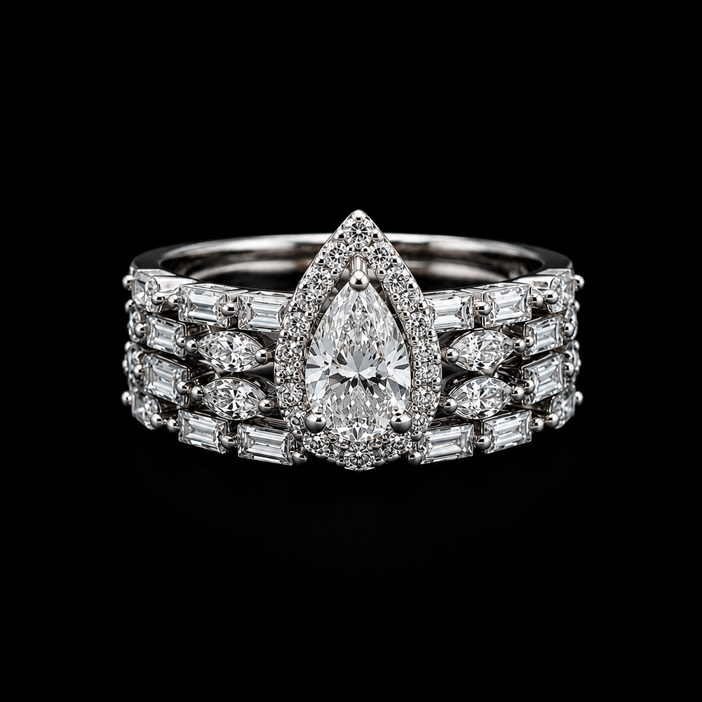 Sterling Silver Pear Halo Set