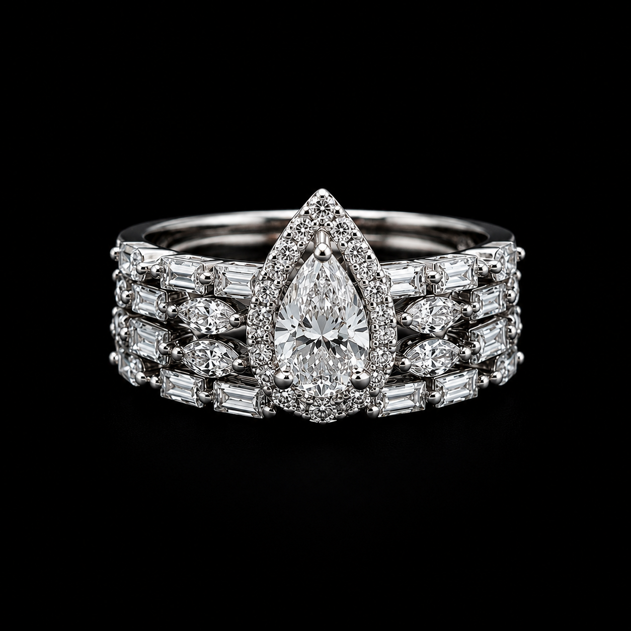 Sterling Silver Pear Halo Set