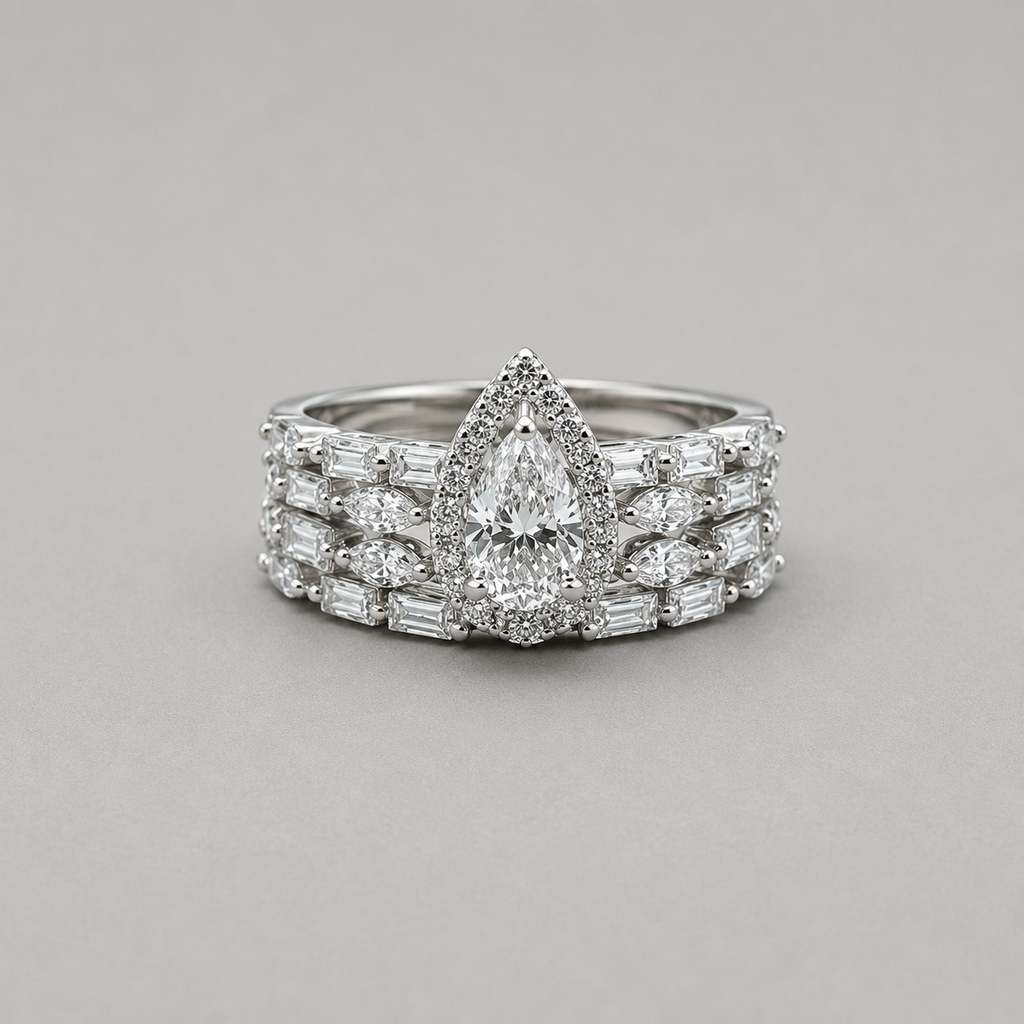 Sterling Silver Pear Halo Set