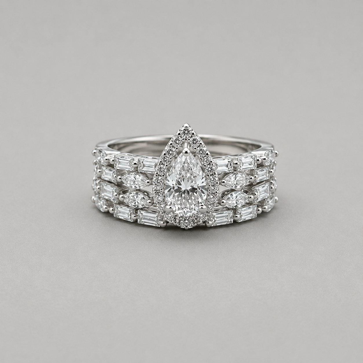 Sterling Silver Pear Halo Set