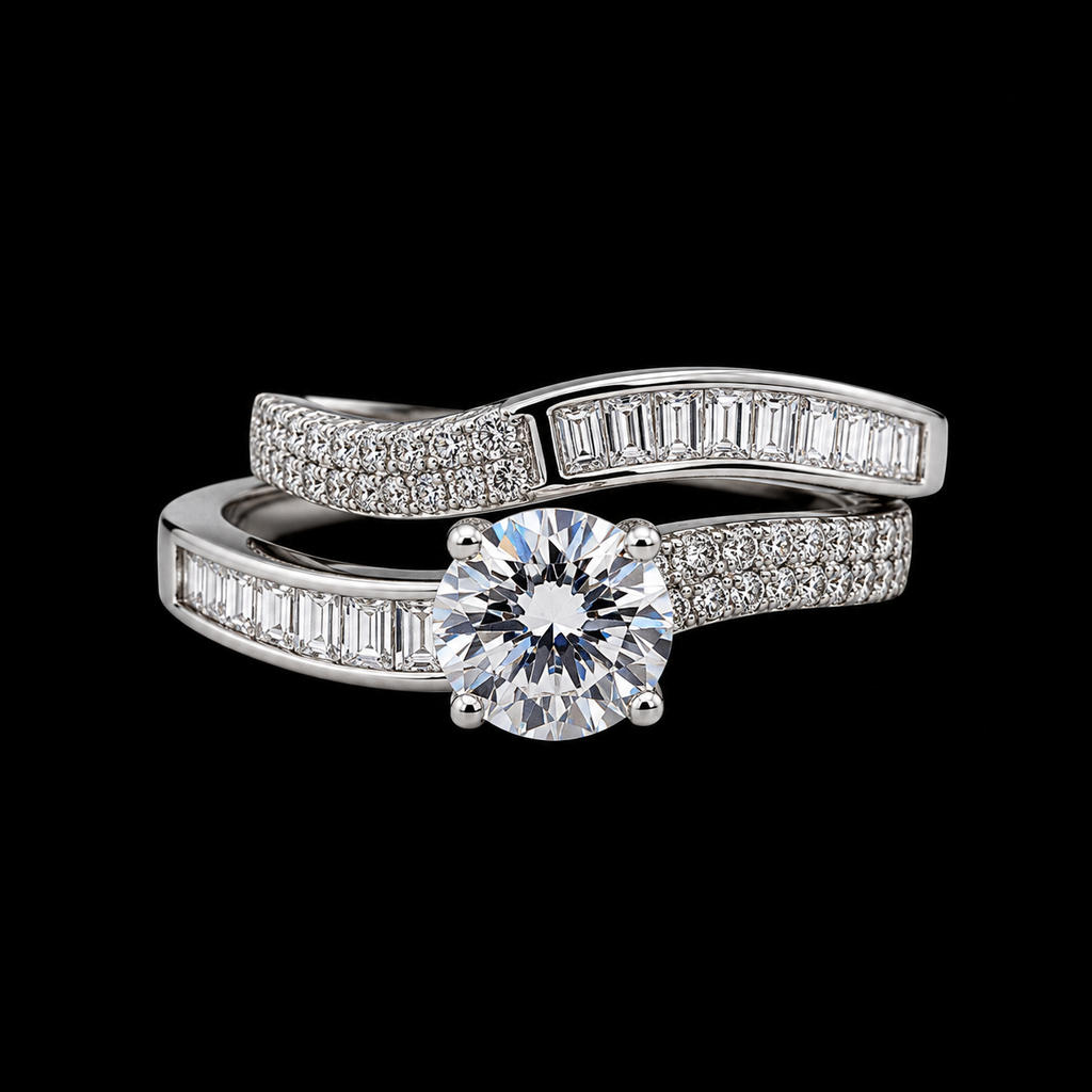 Overlapping Solitaire Silver Ring set