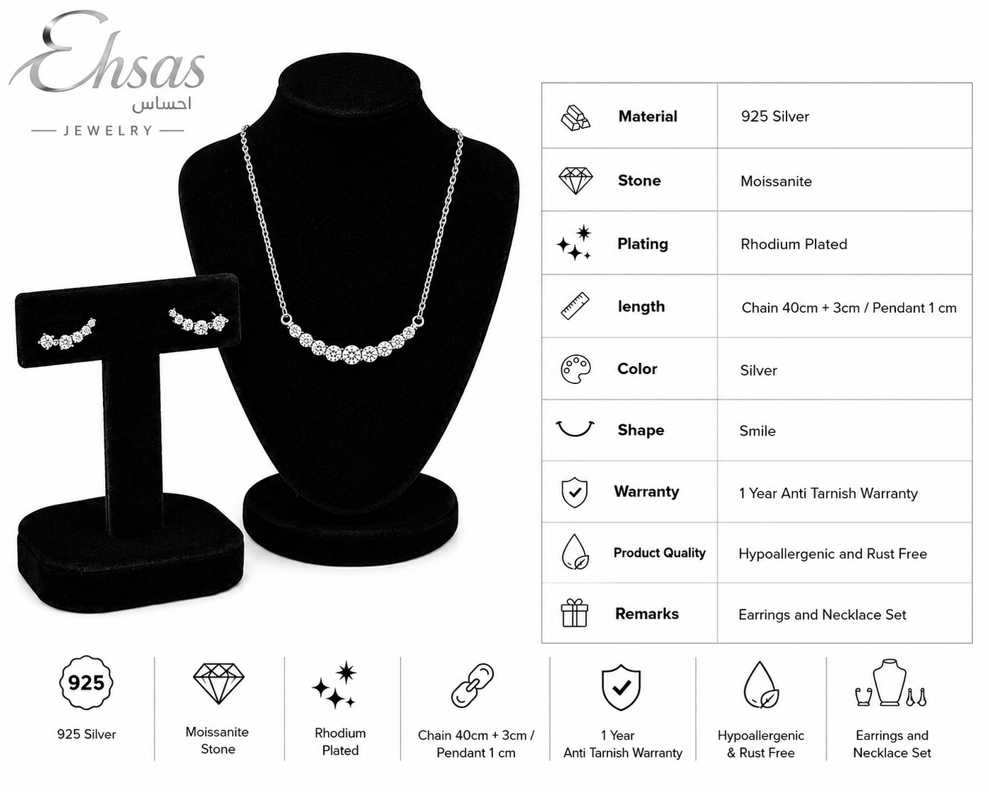 Gradient Crystal "Smile" Jewelry Set