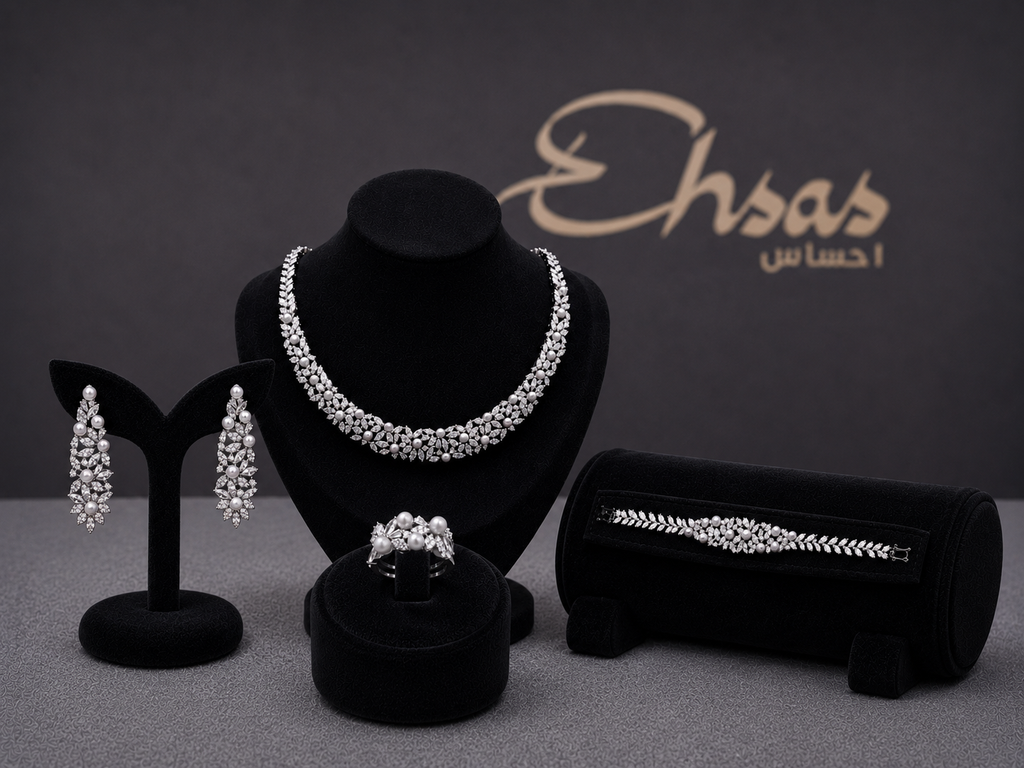 Floral Bridal Set with Crystals and Pearl