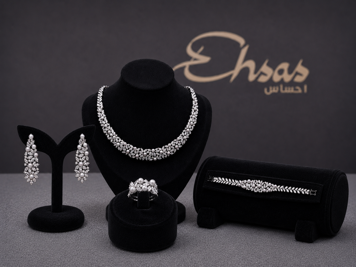 Floral Bridal Set with Crystals and Pearl
