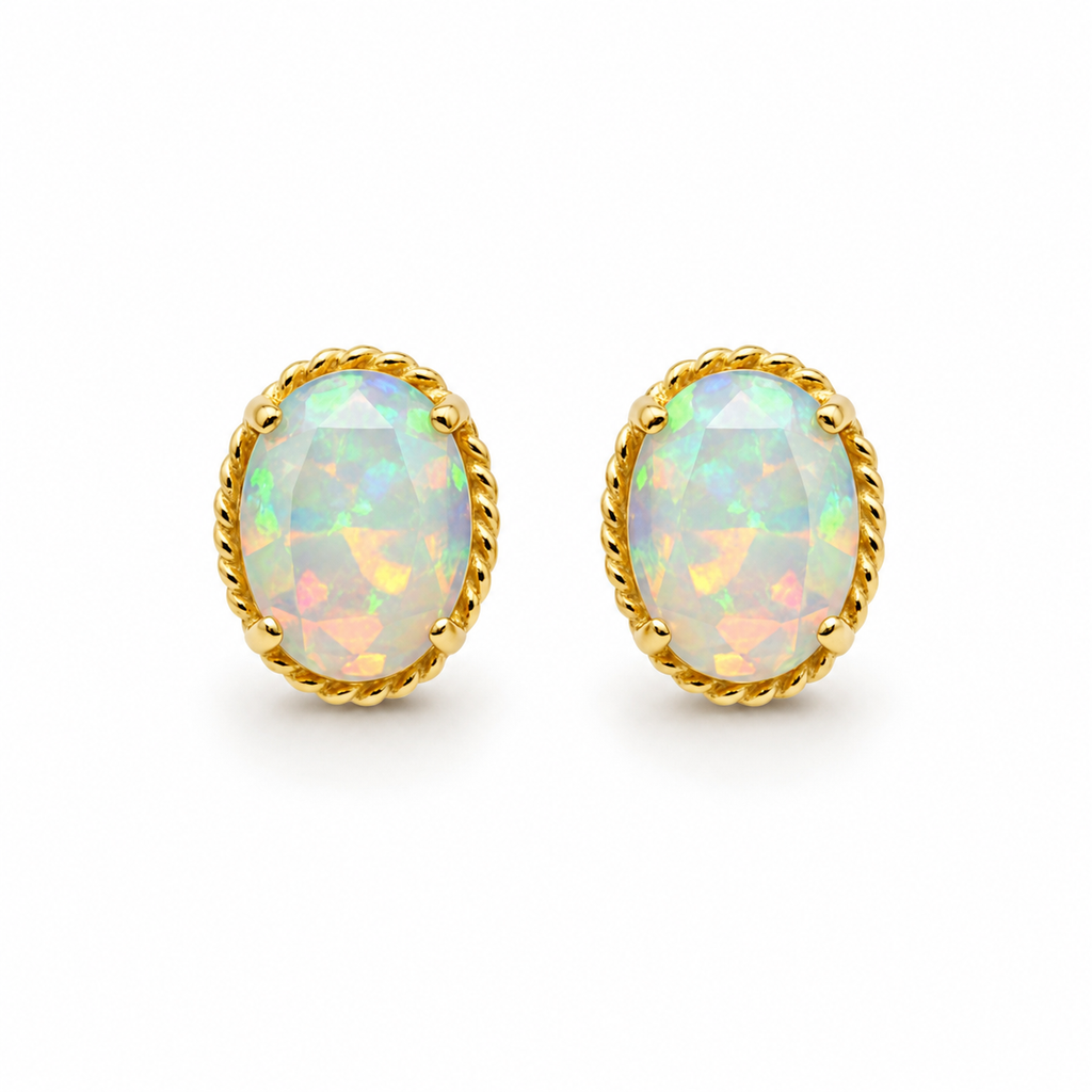 Oval Iridescent Opal Stud