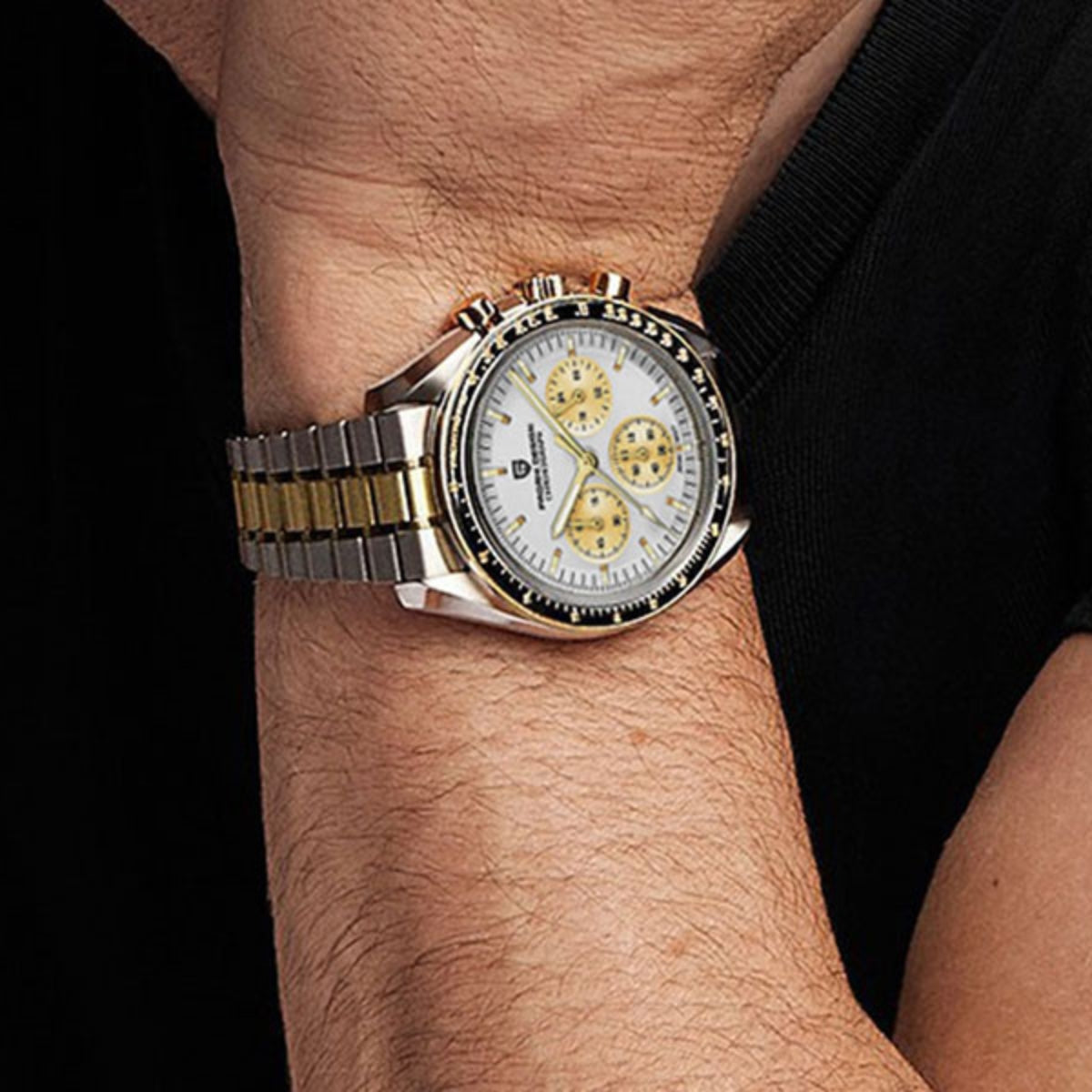 Pagani Design V6 Men’s Watch – VK63 Quartz Chronograph Stainless Steel - PD 1701 -Gold and White Dial