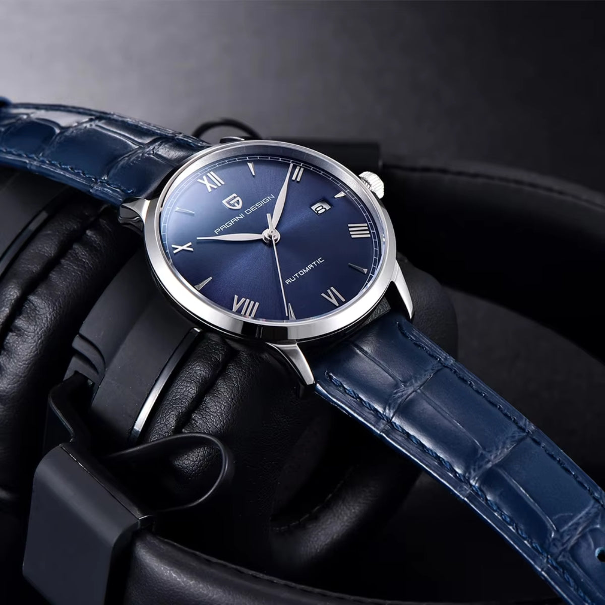 Pagani Design 1759 Men’s Automatic Pilot Watch Leather Strap – Seiko NH35 Movement, Sapphire Glass & 100M Waterproof Blue Dial