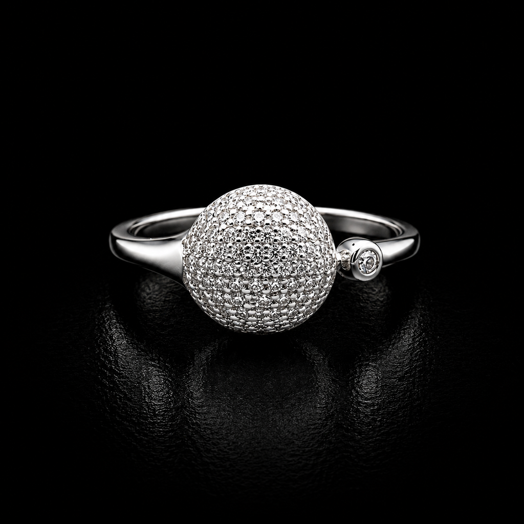 Sterling Silver Exquisite Pavé Ball Ring