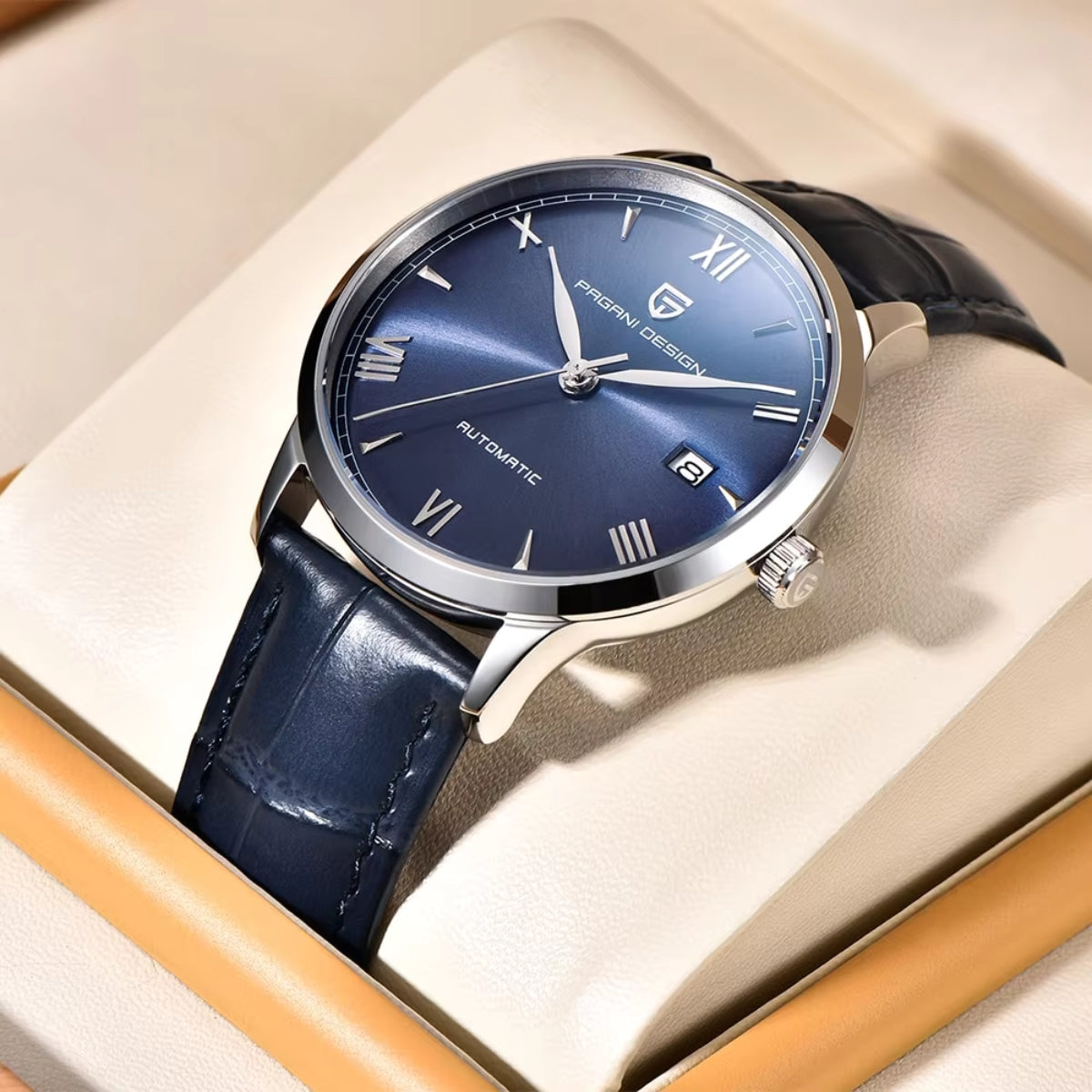 Pagani Design 1759 Men’s Automatic Pilot Watch Leather Strap – Seiko NH35 Movement, Sapphire Glass & 100M Waterproof Blue Dial