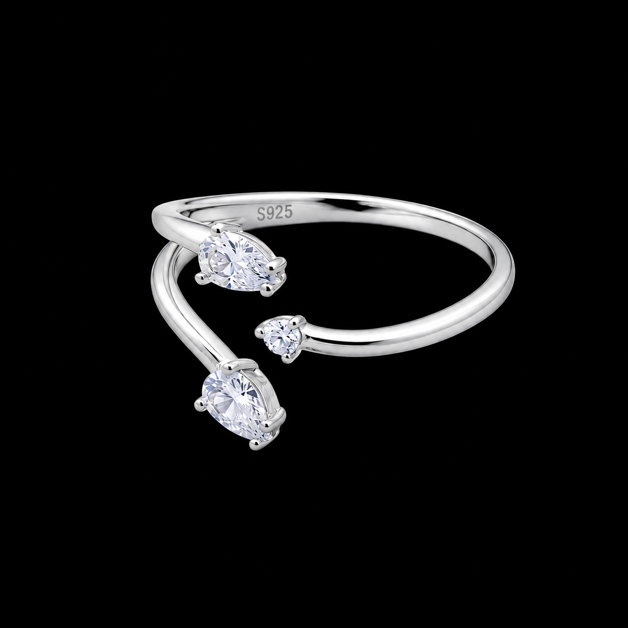Open Ring with Pear Cut Crystals