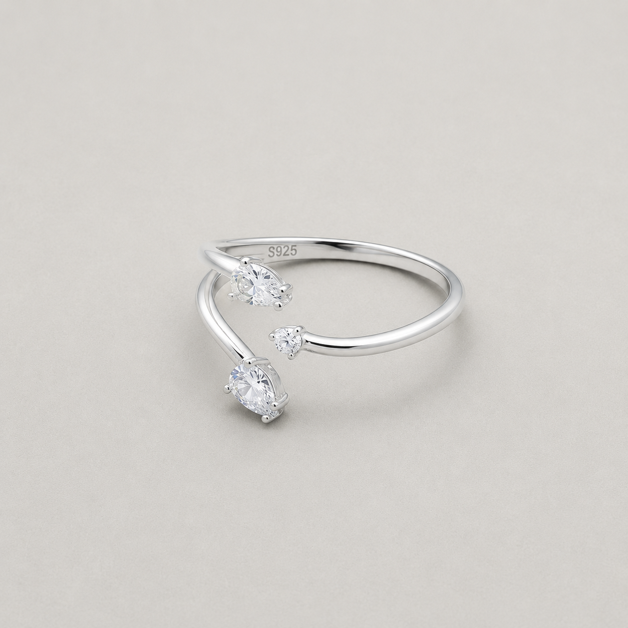 Open Ring with Pear Cut Crystals