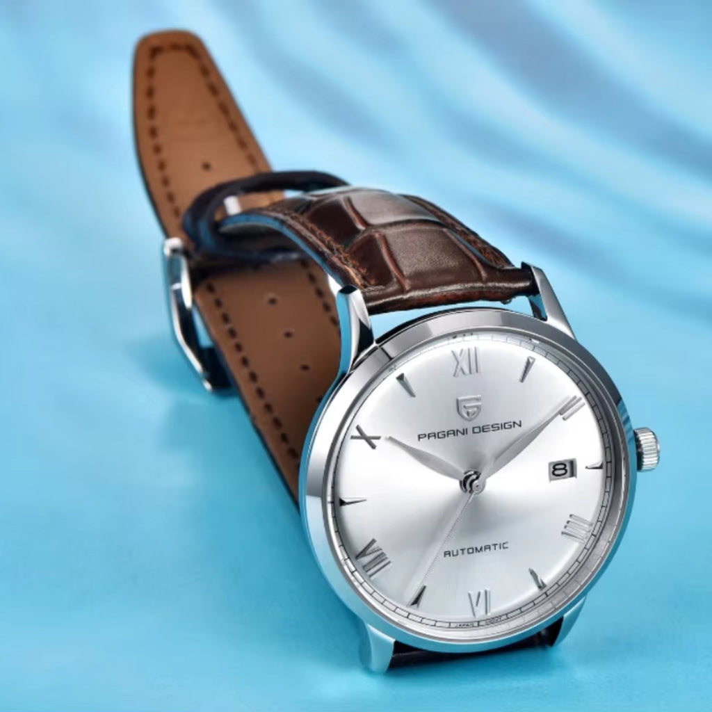 Pagani Design 1759 Men’s Automatic Pilot Watch Leather Strap – Seiko NH35 Movement, Sapphire Glass & 100M Waterproof White Dial