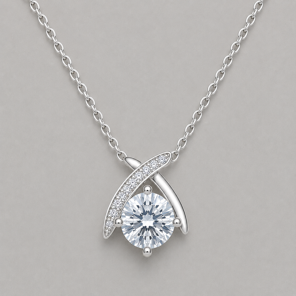 Elegant Crossed-Arch Solitaire Necklace