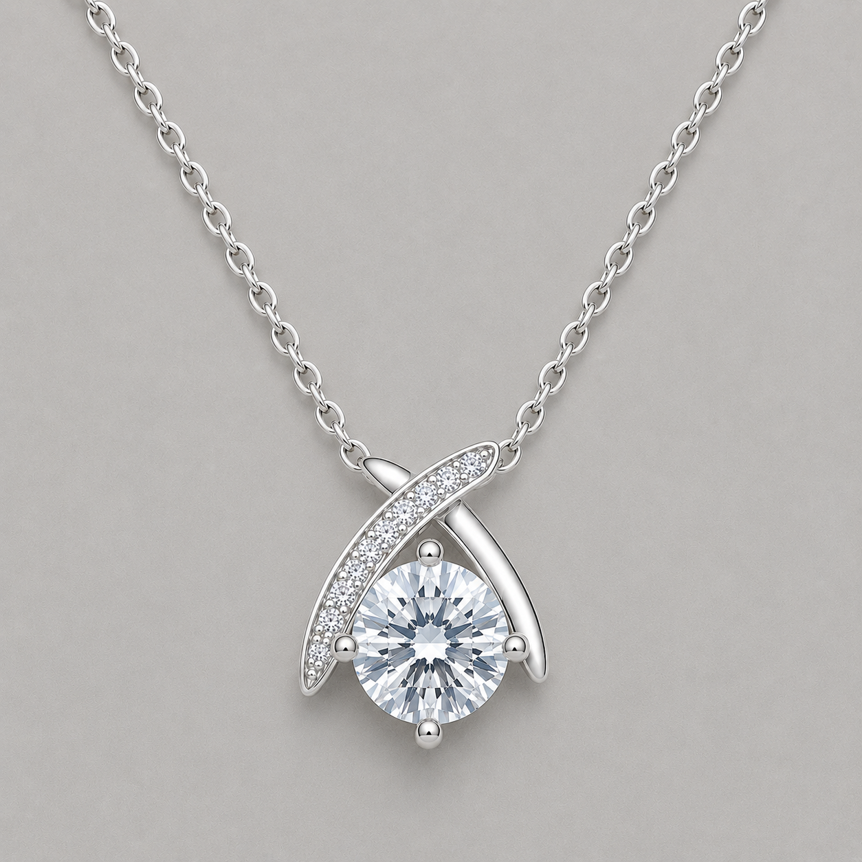 Elegant Crossed-Arch Solitaire Necklace