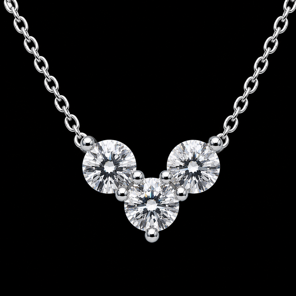 Modern Rhodium Tri-Stone Pendant