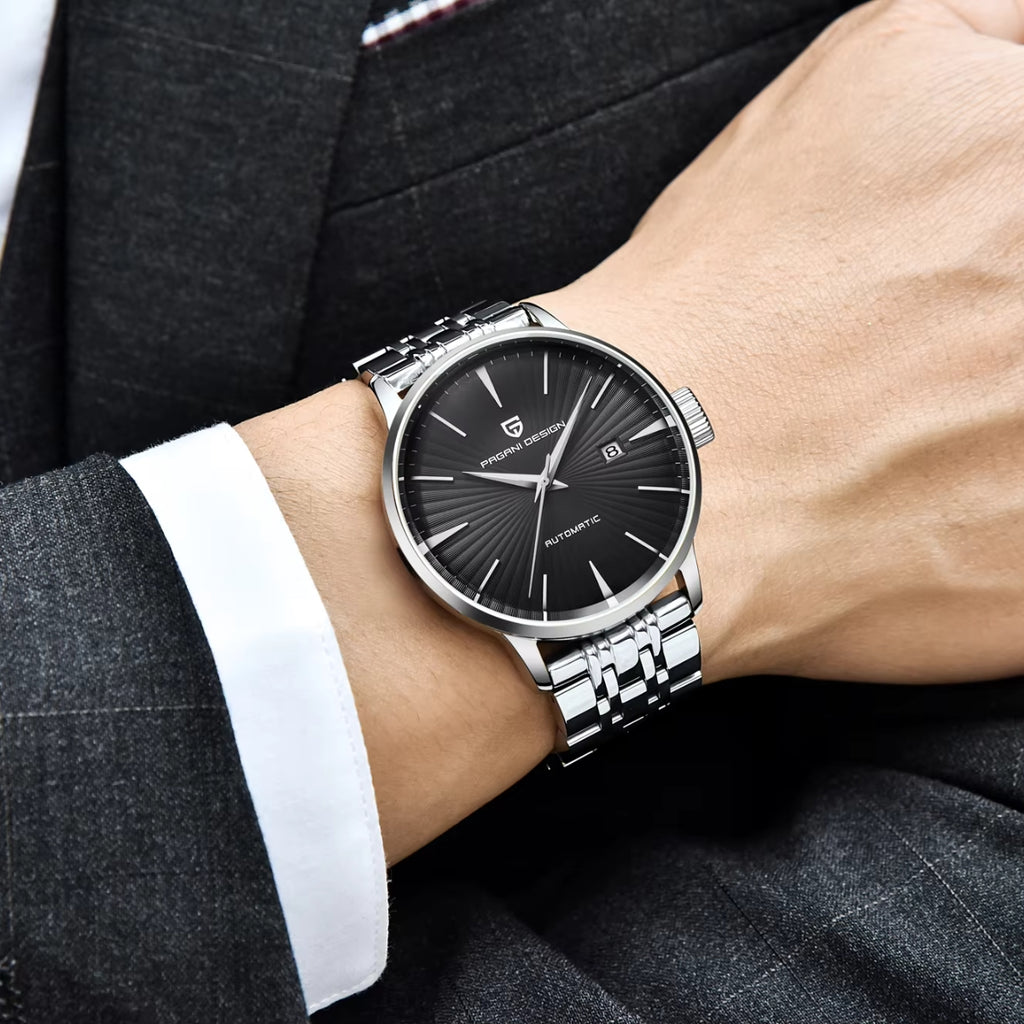 Pagani Design PD-2770 Men’s Automatic Watch – Classic Stainless Steel Mechanical Wristwatch with Date Black Dial