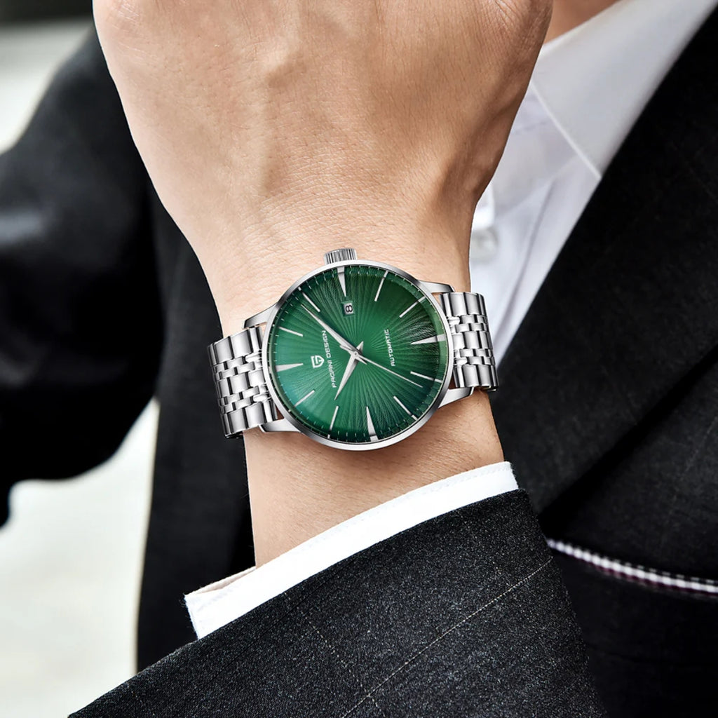 Pagani Design PD-2770 Men’s Automatic Watch – Classic Stainless Steel Mechanical Wristwatch with Date Green Dial